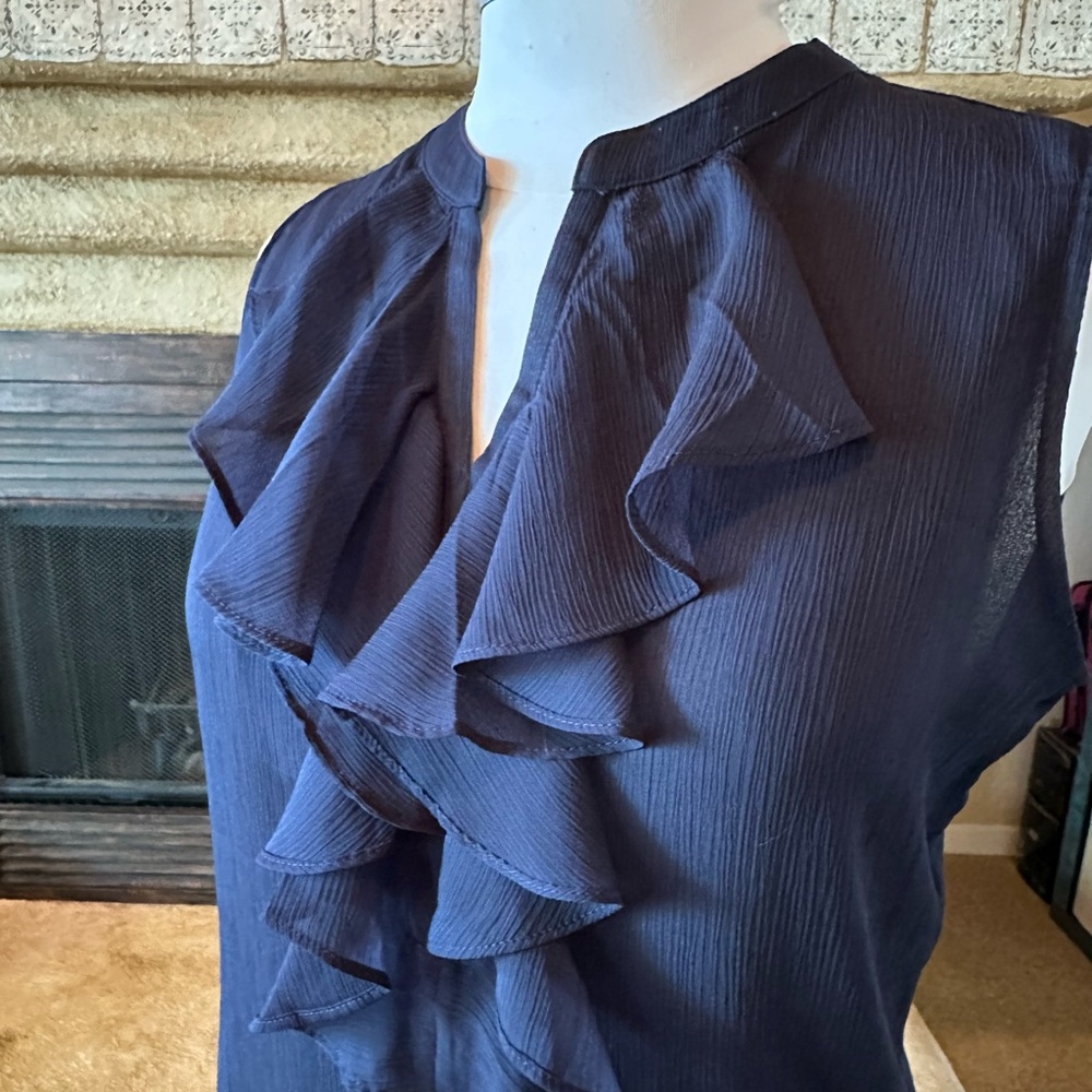 Designer blouse, navy ruffle, Tommy Hilfigrer, NEW, M